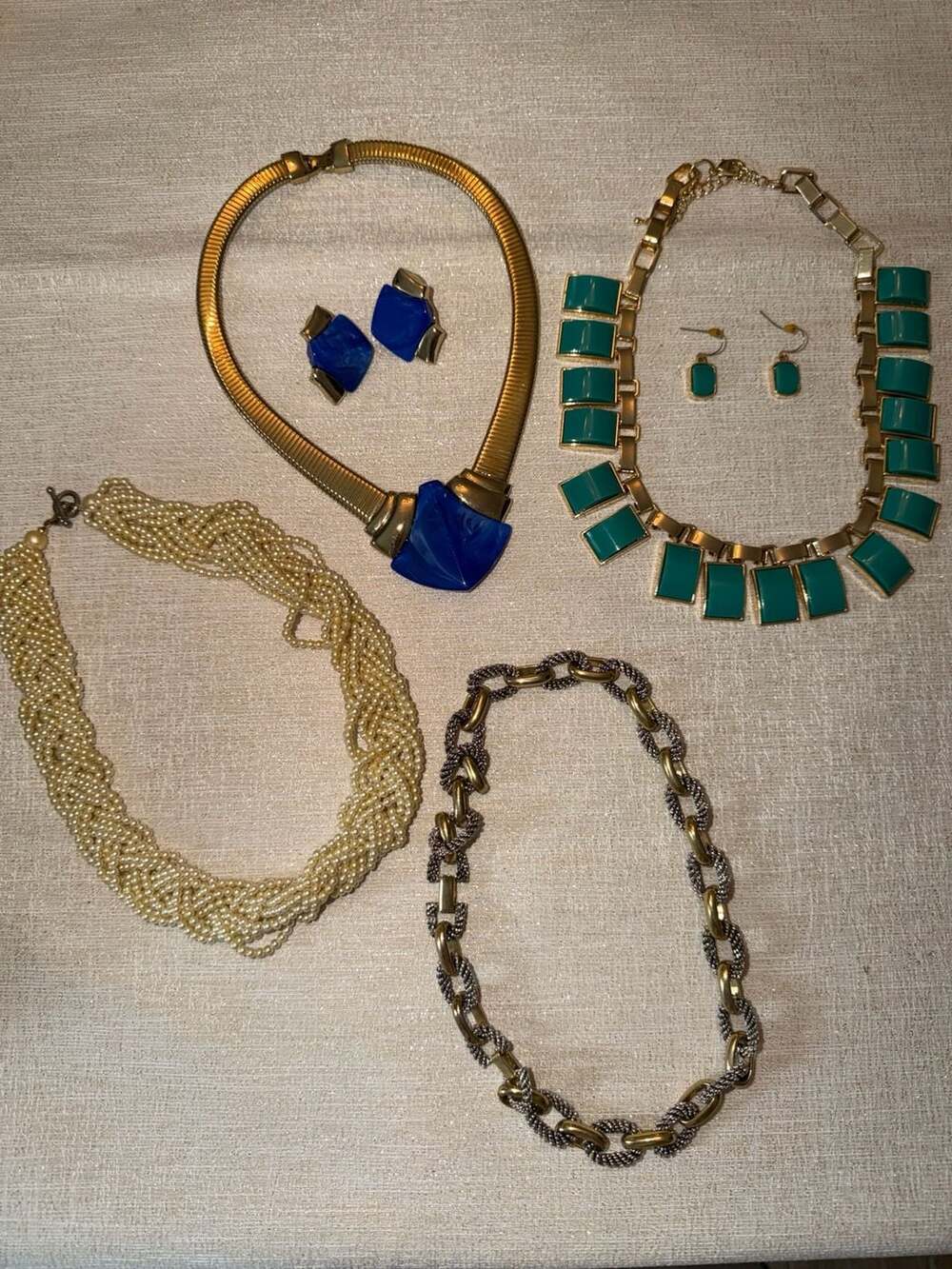 4-Piece Vintage Statement Costume Jewelry Necklace and Earring Set Bundle